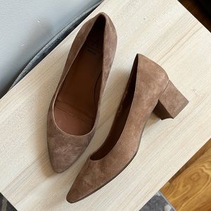 Brown Suede Block Pump Heel